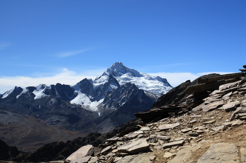 Pohľad na Huayna Potosi z hory Chacaltaya, Bolivia