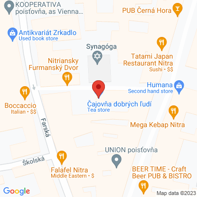 Google map: BONSAI SLOVAKIA - ČAJOVŇA DOBRÝCH ĽUDÍ, Pri synagóge 3, Nitra